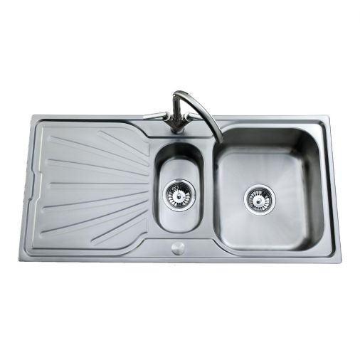Clearwater Deep Blue 1.5 Bowl Stainless Steel Sink & Waste with Reversible Drainer - 1000 x 490mm