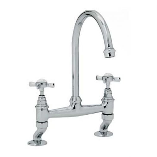 Clearwater Cottage Twin Crosshead Bridge Sink Mixer with Swivel Spout