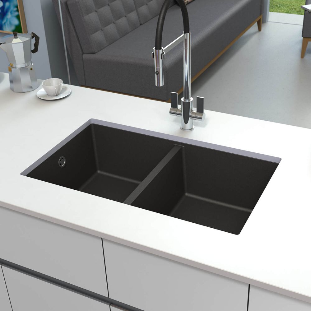 Astracast Onyx 2 Bowl Inset or Undermount Volcano Black Granite