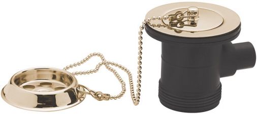 1 1/2" bath waste & overflow,brass flange,with parking plug & ball chain, Antique Gold Plated